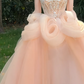 Strapless Beaded 3D Floral Tulle A Line Evening Gown fg8842