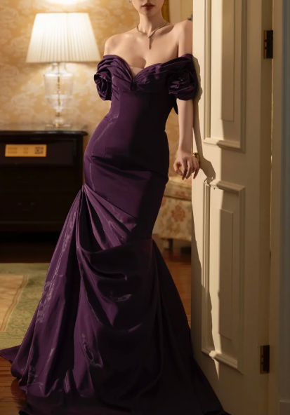 Off Shoulder 3D Floral Satin Mermaid Evening Dress fg8843