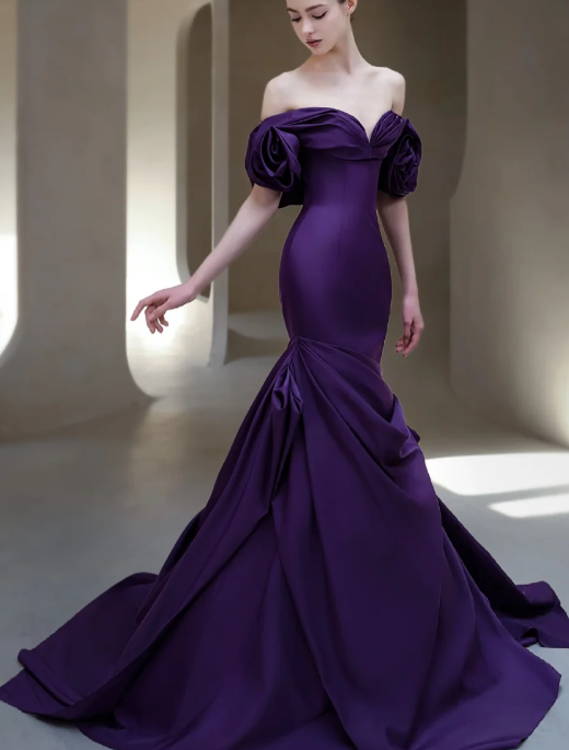 Off Shoulder 3D Floral Satin Mermaid Evening Dress fg8843