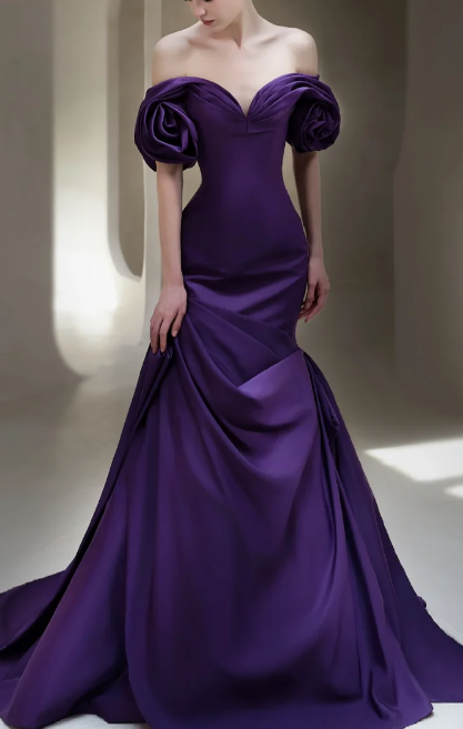 Off Shoulder 3D Floral Satin Mermaid Evening Dress fg8843