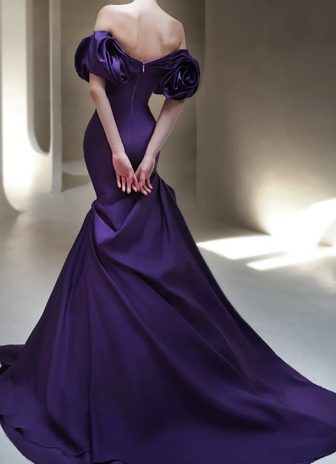 Off Shoulder 3D Floral Satin Mermaid Evening Dress fg8843