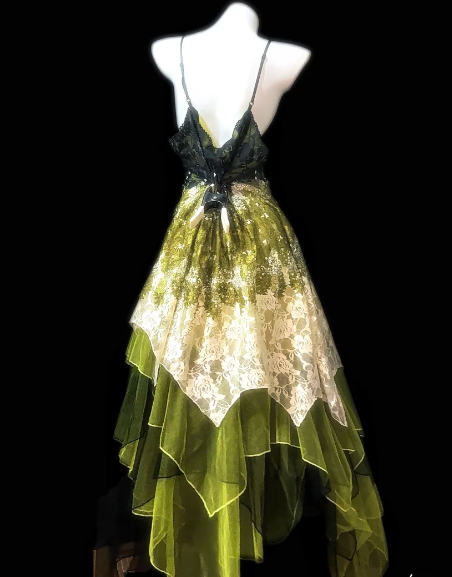 Spaghetti Strap Lace Sequin Green Irregular Tulle Evening Dress fg8847