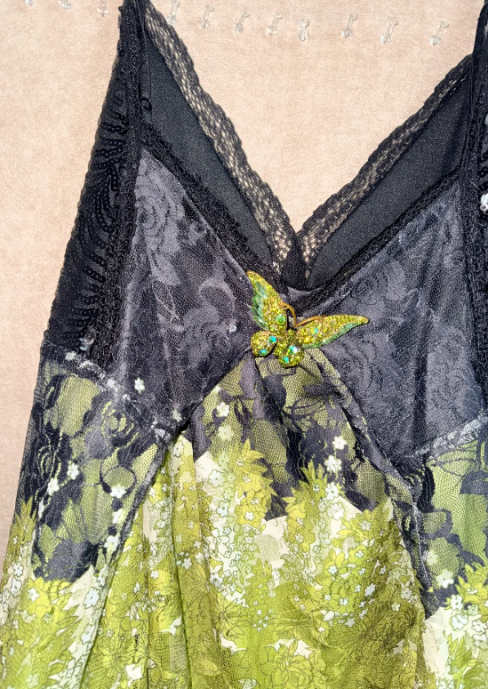 Spaghetti Strap Lace Sequin Green Irregular Tulle Evening Dress fg8847