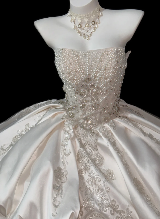Strapless Beaded Satin Short Wedding Dress fg8852