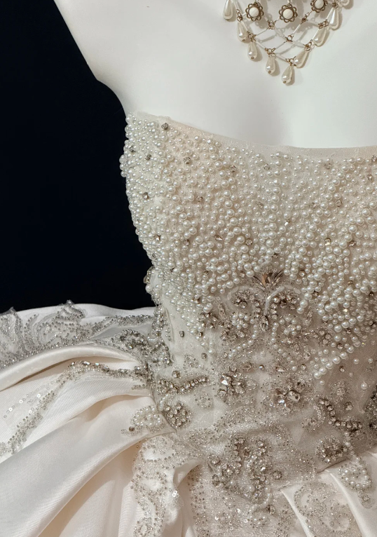 Strapless Beaded Satin Short Wedding Dress fg8852