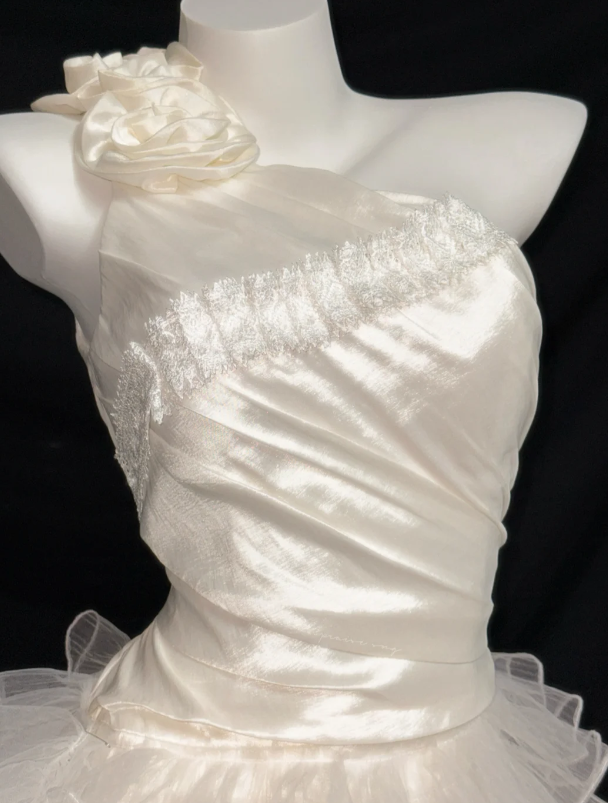 One Shoulder 3D Floral Satin Tulle Short Homecoming Dress fg8856