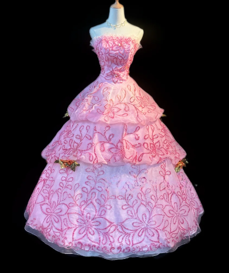 Strapless Floral Tulle Tiered Ball Gown fg8855