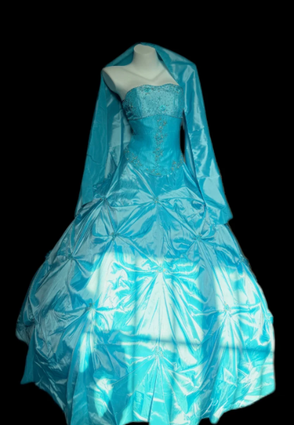 Strapless Beaded Satin Ball Gown With Matching Shawl fg8857