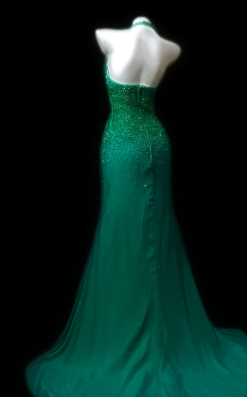 Halter V Neck Beaded Mermaid Chiffon Prom Dress fg8861