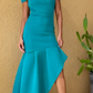 V Neck Ruffled High Low Midi Chiffon Evening Dress fg8863