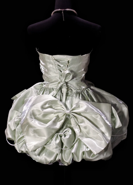 Strapless Bow Pearl Decor Satin Mini Bubble Homecoming Dress, Light Green Short Formal Gown fg8866