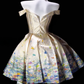 Off Shoulder Bow Printed Satin Puffy Short Homecoming Dress fg8871