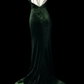 Spaghetti Strap Rhinestone Corset Velvet Mermaid Slit Evening Gown fg8876