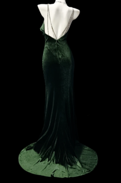 Spaghetti Strap Rhinestone Corset Velvet Mermaid Slit Evening Gown fg8876