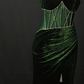 Spaghetti Strap Rhinestone Corset Velvet Mermaid Slit Evening Gown fg8876
