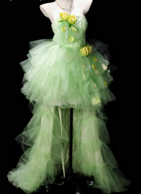 Strapless 3D Floral Petal Tulle High Low Evening Dress fg8879