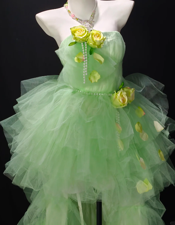 Strapless 3D Floral Petal Tulle High Low Evening Dress fg8879