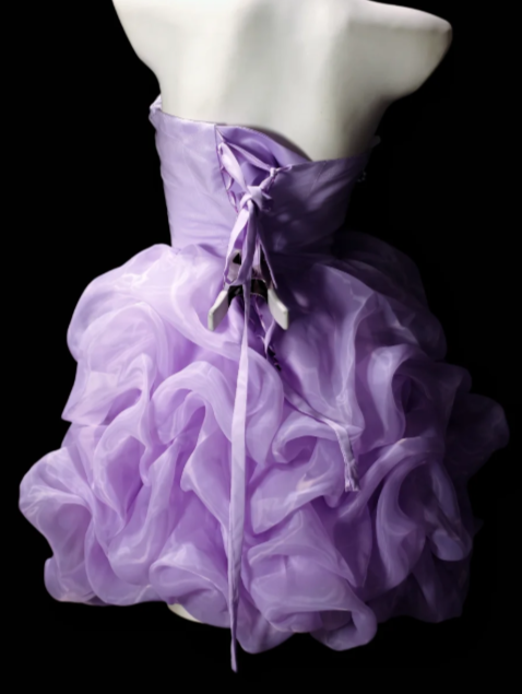 Strapless Bow Pearl Ruffled Organza Short Cocktail Dress fg8882