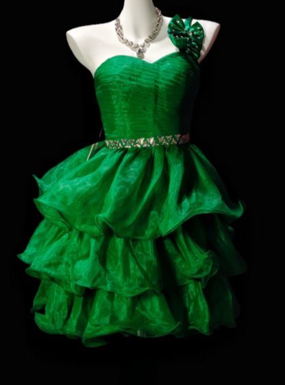 One Shoulder Bow Rhinestone Ruffled Organza Short Homecoming Dress fg8884