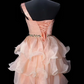 One Shoulder Floral Rhinestone Ruffled Organza Short Homecoming Dress fg8887