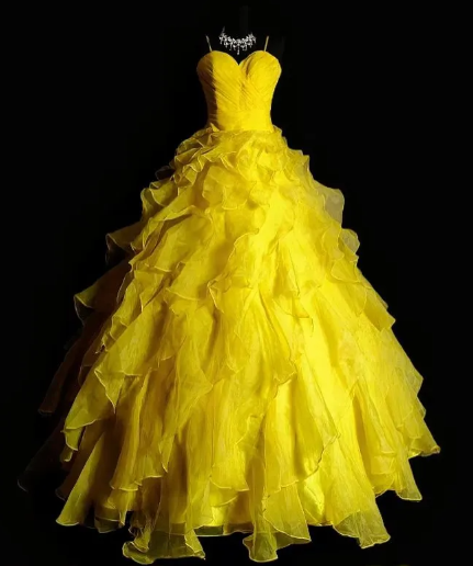 Spaghetti Strap Ruffled Organza Ball Prom Gown fg8893