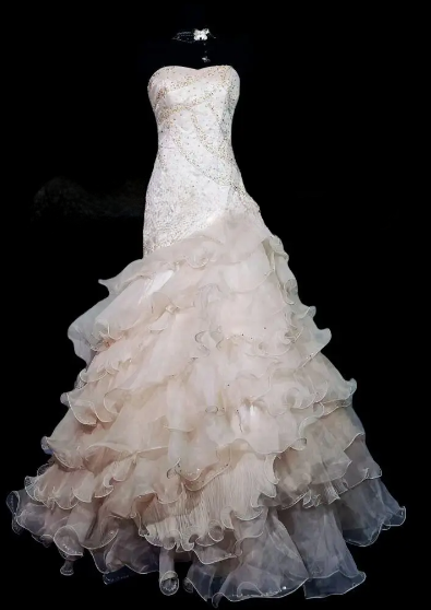 Strapless Beaded Ruffled Organza Mermaid Prom Gown fg8894