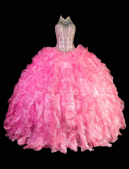 Halter Beaded Ruffled Organza Quinceanera Ball Gown fg8898