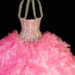 Halter Beaded Ruffled Organza Quinceanera Ball Gown fg8898