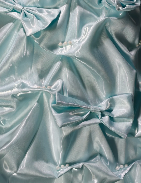 Strapless Ruched Bow Pearl Satin Ball Gown  fg8906