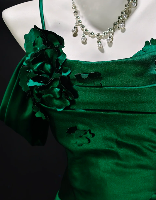 Spaghetti Strap 3D Floral Satin Evening Gown  fg8908