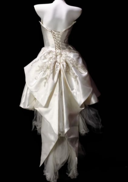 Strapless Beaded Lace Satin High Low Wedding Dress  fg8903
