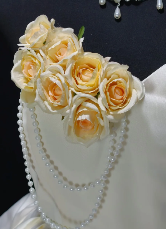 Strapless 3D Rose Pearl Satin Short Puffy Formal Dress  fg8905