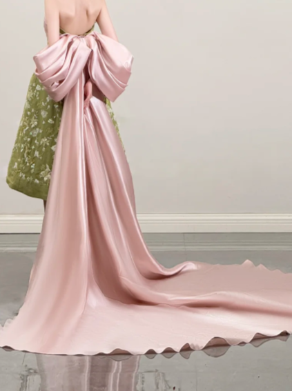 Green Strapless Floral Bow Midi Evening Gown fg9094