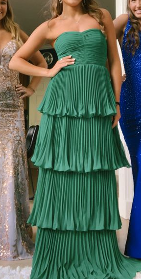 Green Strapless Ruffle Multi-Layer Long Prom Dress     fg4768