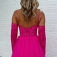 A-line One Shoulder Lace Tulle Prom Dress with Slit      fg4741