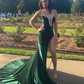 Hunter Green Velvet Prom Dresses African aso ebi Mermiad Evening Dress With Cape Slit Spaghetti Sparkly Beaded    fg2901