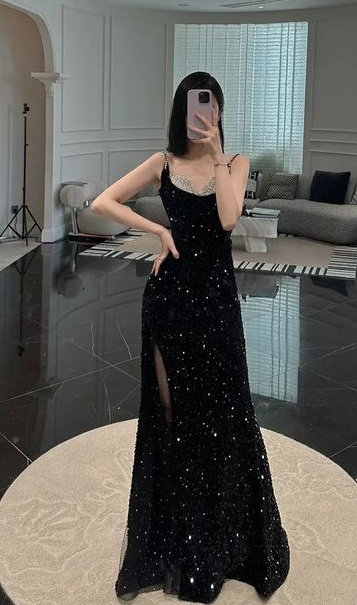 Black Sequin Prom Dresses Long Evening Gowns Formal Party Wear      fg3923