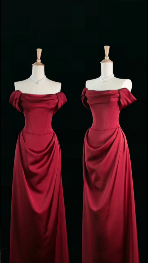 Elegant Square Neck Red Satin A Line Prom Evening Dress Y7855