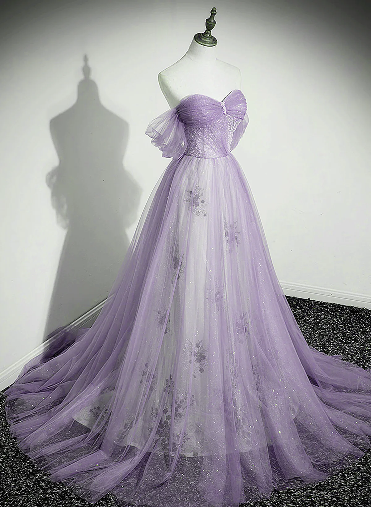 A-Line Light Purple Beaded Sweetheart Evening Dress, Light Purple Prom formalgowns A-Line Light Purple Beaded Sweetheart Evening Dress, Light Purple Prom formalgowns