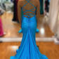 Elegant Blue V Neck Prom Dress With Split,Blue Formal Dress      fg4529