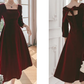 Vintage Square Necking Tea Length Burgundy Velvet Prom Dresses       fg4754