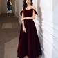 Simple Velvet Tea Length Prom Dresses, Burgundy Velvet Evening Dresses      fg5033