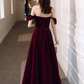 Simple Velvet Tea Length Prom Dresses, Burgundy Velvet Evening Dresses      fg5033