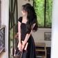 White summer dress women chic elegant square neck evening birthday party midi dress      fg6023