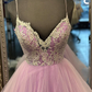 Robe de bal trapèze sans manches en tulle avec bretelles et appliques fg4591