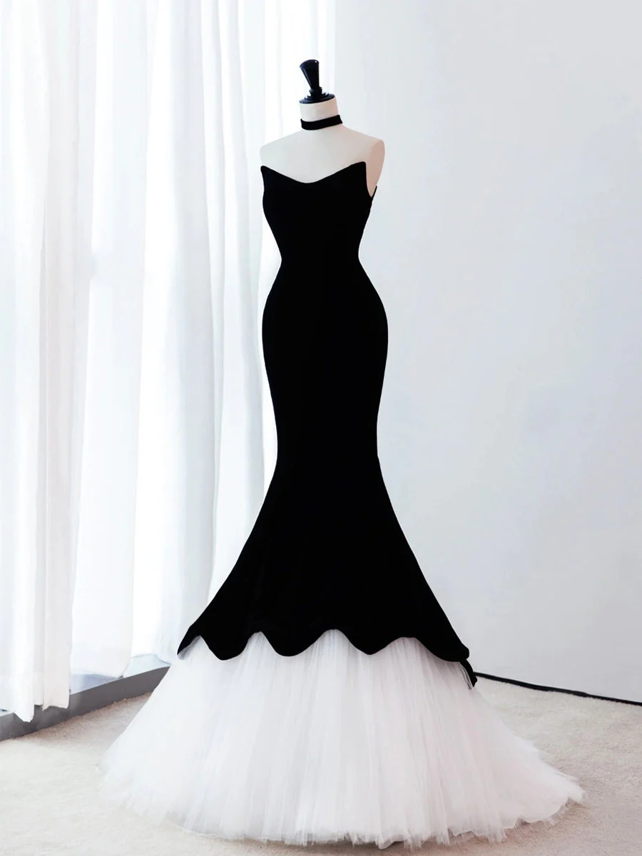 Black Velvet Mermaid Long Prom Dress, Black Formal Evening Dress fg487 – formalgowns