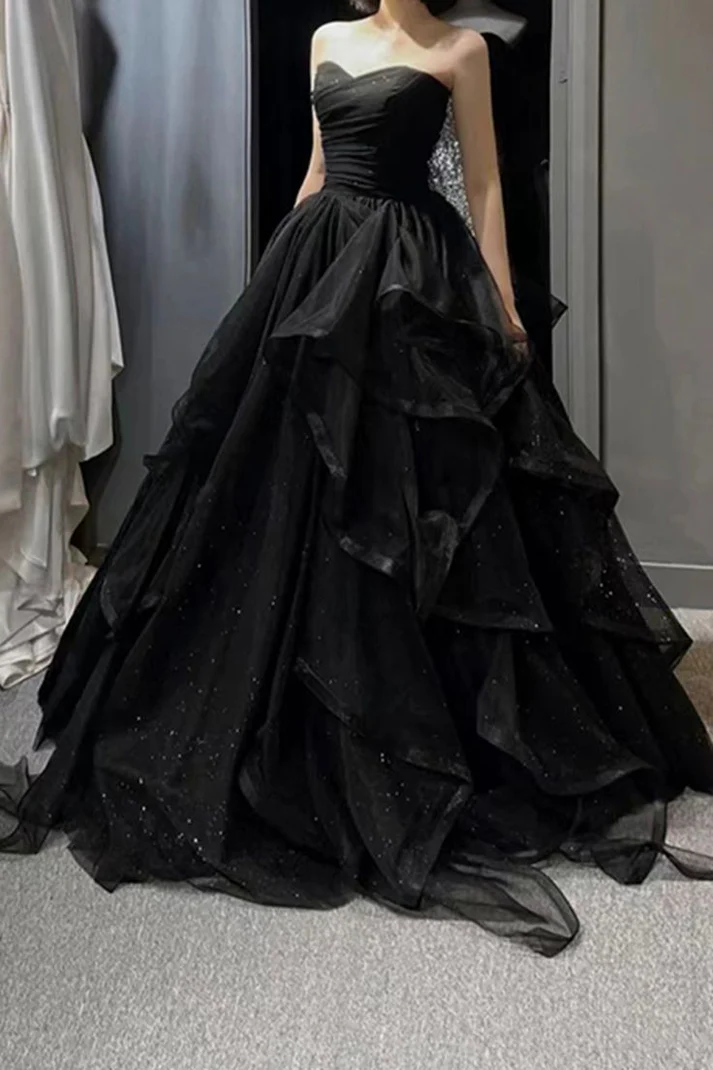 Black Sweetheart Tulle Layers Ball Gown Formal Dresses, Black Evening โ formalgowns