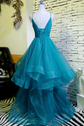 Twist Straps V Neckline Tulle Maxi Dress Blue