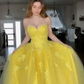 A line Yellow Prom Dresses Lace Appliques Evening Party Formal Gowns     fg4553
