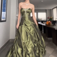 Langes grünes ärmelloses Partykleid aus Satin, formelles Kleid, fg5957
